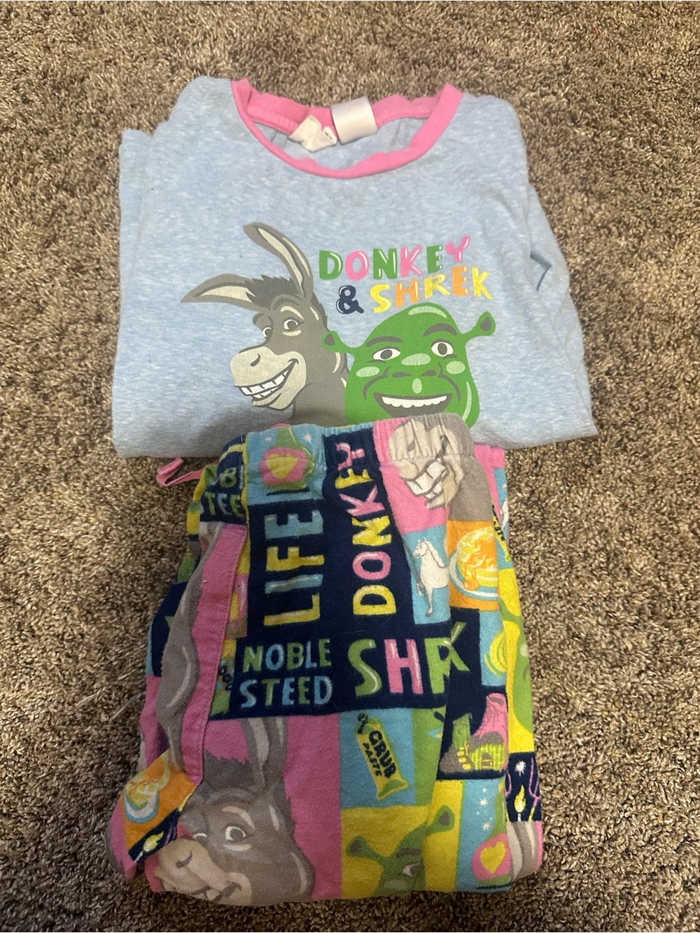 Peter Alexander Light Blue Top with Multicolor Donkey & Shrek Pajama Set